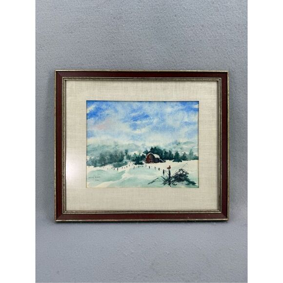 Framed Handpainted Original Watercolor “Winter Scene” Snow Artist Tish - Picture 1 of 6